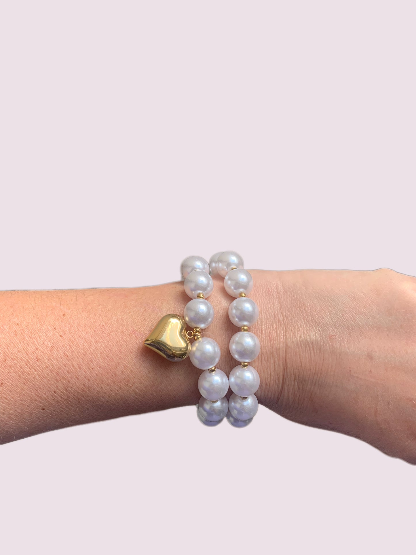 Bracciale elastico a 2 Perle Cuore