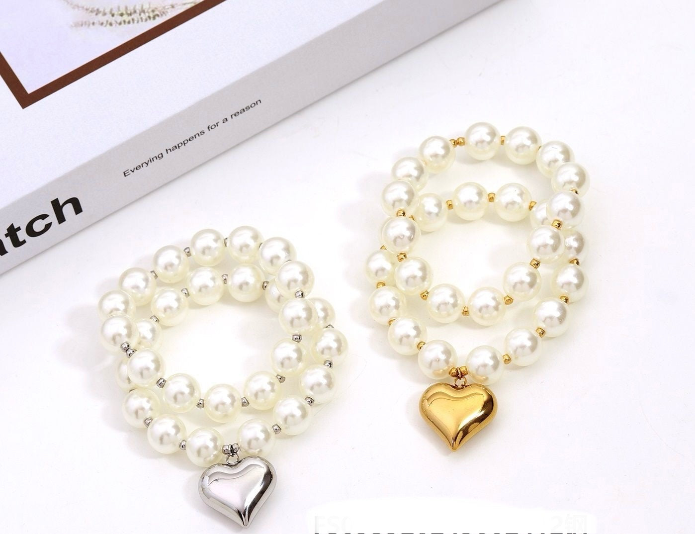 Bracciale elastico  a 2 Perle Cuore