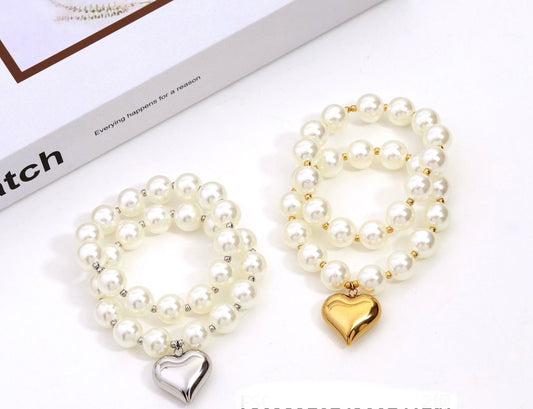 Bracciale elastico  a 2 Perle Cuore